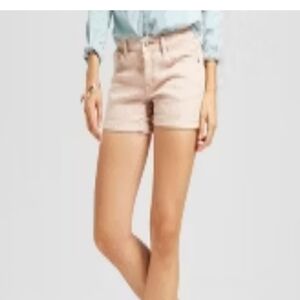 Mossimo Target Shorts Midi Denim Baby Pink Mid Rise Stretch 4" cuff inseam 14